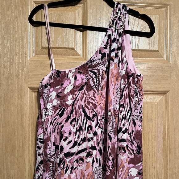 Laundry By Shelli Segal All Over Animal One Shoulder Midi Dress Exotic HD06D71 - Picture 9 of 15